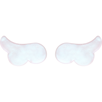 Dwa białe, półprzezroczyste Essence Hydro Gel Eye Patches w kształcie chmurek, nawilżające, na jasnoróżowym tle.
