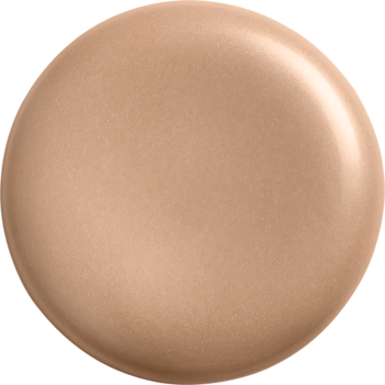 BOURJOIS Good to Glow nr 03, okrągły swatch błyszczącego beżowego podkładu/rozświetlacza na ciemnym tle.