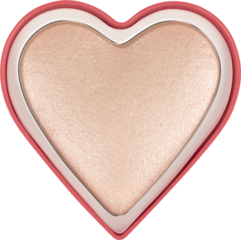 Lovely Glow For It! wypiekany rozświetlacz w różowo-białym sercu. Jasny, perłowy puder, widok z góry.