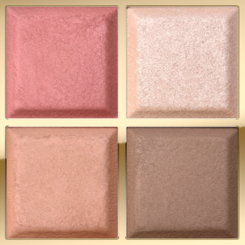 Paleta 4w1 Baked Face Palette: różowy i brzoskwiniowy róż, beżowy rozświetlacz, brązowy bronzer w kwadratach.