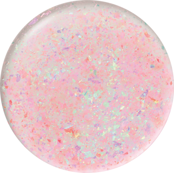 Różowy top coat Miracle Gel Celestial z opalizującymi drobinkami, dający krystaliczny efekt. Widok z góry.