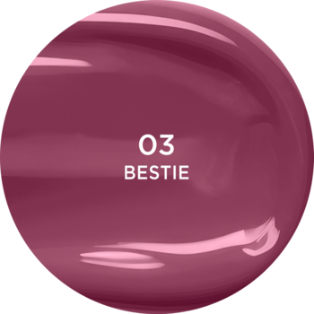Winylowa pomadka Eveline Vinylove, odcień Bestie 03, kulisty swatch w intensywnym, lśniącym różu.