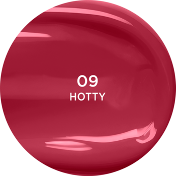 Eveline Vinylove, winylowa pomadka w odcieniu Hotty (09), błyszcząca, fuksjowa kropla z efektem tafli.
