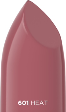 Zbliżenie na satynową pomadkę Eveline Celebrity Lips w odcieniu 601 Heat, ciepły róż z eleganckim połyskiem.