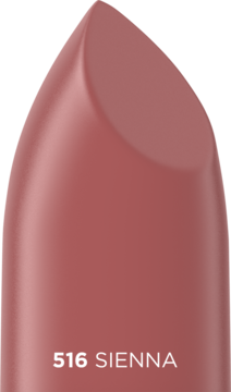 Pomadka matowa Eveline Celebrity Lips 516 Sienna. Zbliżenie na brązowo-czerwony, ścięty sztyft.