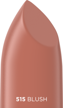 Zbliżenie matowej pomadki Eveline Celebrity Lips 515 Blush, delikatny, pudrowy róż, widoczny napis.