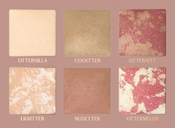 Paleta Stars Otternity: sześć kwadratowych wkładów z różami, bronzerem i pudrami satynowymi w naturalnych odcieniach.
