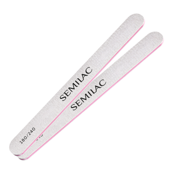 Dwupak pilników prostych Semilac 180/240. Dwa białe pilniki z różowym rdzeniem, ułożone jeden na drugim.