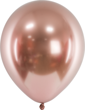 Pojedynczy balon glossy w kolorze różowego złota, 30 cm, z lśniącym, metalicznym wykończeniem, widok z przodu.