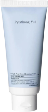 Pyunkang Yul Low pH Pore Deep Cleansing Foam, jasnoniebieska tubka z białym korkiem, widok frontalny.