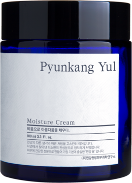 Granatowy słoik Pyunkang Yul Moisture Cream 100 ml, lekki krem nawilżający do skóry wrażliwej, widok z przodu.