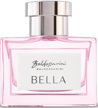 Baldessarini Bella damska woda perfumowana w różowym, prostokątnym flakonie z białą etykietą, widok z przodu.