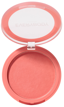 Róż w kremie Everybody London Soft Pomelo w otwartym, okrągłym kompakcie, brzoskwiniowo-różowy odcień, widok z góry.