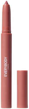 Kremowy Blending Lip Crayon Everybody London Rosy Sand, satynowa pomadka-konturówka, stojąca z otwartą nasadką.