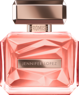 Jennifer Lopez Promise Intense perfumy, różowa, fasetowana butelka z metalowym korkiem, widok z przodu.