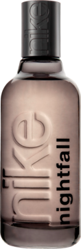Męska woda toaletowa Nike Nightfall w ciemnej butelce z wytłoczonym logo NIKE, widok z przodu.