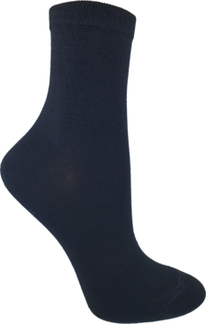Ciemnogranatowe skarpetki wełniane damskie Merino Wool Soft, z prążkowanym ściągaczem, widok z boku na nodze.