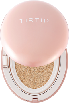 TIRTIR Mask Fit All Cover Cushion Mini, otwarty różowy kompakt z matującym podkładem 21W Natural Ivory.