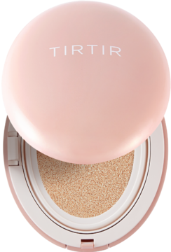 TIRTIR Mask Fit All Cover Cushion Mini 24N Latte, otwarty matujący podkład w różowym kompakcie, beżowy wkład.