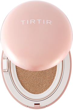 Otwarty, różowy podkład TIRTIR Mask Fit All Cover Cushion Mini, beżowy odcień 33C Hazel, widok z góry.