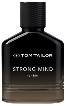 Perfumy męskie Tom Tailor Strong Mind. Ciemny flakon z brązowym gradientem, widok z przodu, ryflowana nakrętka.