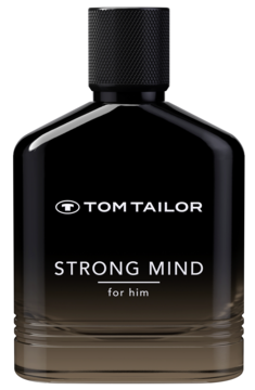 Tom Tailor Strong Mind for Him woda toaletowa w czarno-brązowej butelce z napisem Strong Mind, widok z przodu.