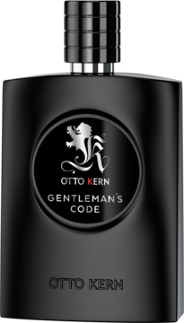Otto Kern Gentleman’s Code męska woda toaletowa w czarnej, matowej butelce ze srebrnym logo lwa, widok z przodu.