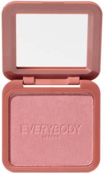 Baked Blush Dusty Pink w otwartym kompakcie z lusterkiem, widoczne wytłoczone logo EVERYBODY LONDON na różu.
