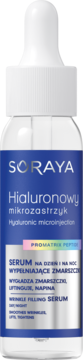 Soraya Hialuronowy Mikrozastrzyk serum wypełniające zmarszczki w butelce z kroplomierzem, widok przód.