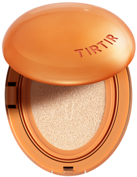 TIRTIR Mask Fit AI Filter Cushion 13N, otwarty pomarańczowy kompakt z matowym podkładem, widok z góry.