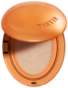 Otwarty pomarańczowy podkład w kompakcie TIRTIR Mask Fit AI Filter Cushion 21N Ivory, matowe wykończenie.