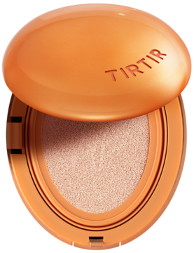 Mini podkład TIRTIR Mask Fit AI Filter Cushion 19C Petal, otwarty, pomarańczowy kompakt, widok z góry.