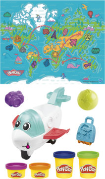 Play-Doh Starters Samolot Odkrywcy: zabawkowy samolot, mapa świata, akcesoria i 4 kolory ciastoliny.
