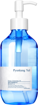 Pyunkang Yul Deep Cleansing Oil, olejek do demakijażu, niebieska butelka z białą pompką, 290ml.