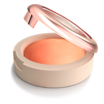 Róż do policzków Brush UP! by Maxineczka Virgin Glow. Otwarty, beżowo-złoty kompakt z świetlistym, peachy różem o elastycznej konsystencji.