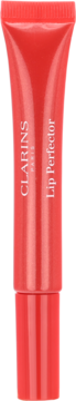 Clarins Lip Perfector błyszczyk do ust w koralowej tubce, Pomegranate Glow, widok pionowy, tekst na przodzie.