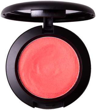 Róż do policzków J.CAT BEAUTY Blush-Mallow 105 Sweet Cloud 9, koralowy kremowo-pudrowy w otwartym, czarnym kompakcie.