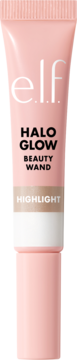 e.l.f. Halo Glow Beauty Wand, różowy płynny rozświetlacz w tubce z aplikatorem i 'HIGHLIGHT', widok z przodu.