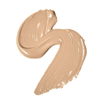 Nawilżający korektor e.l.f. Camo Medium Sand: beżowa smuga płynnego produktu o satynowym wykończeniu na białym tle.