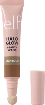e.l.f. Halo Glow Contour Beauty Wand, płynny bronzer w tubce z aplikatorem, widoczna brązowa barwa i otwarta skuwka.