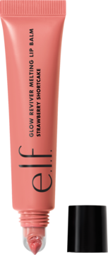 e.l.f. Glow Reviver Melting Lip Balm Strawberry Shortcake, otwarta różowa tubka z widocznym balsamem.