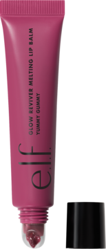 Balsam do ust e.l.f. Glow Reviver Melting Yummy Gummy, ciemnoróżowa tubka z wyciśniętym produktem.