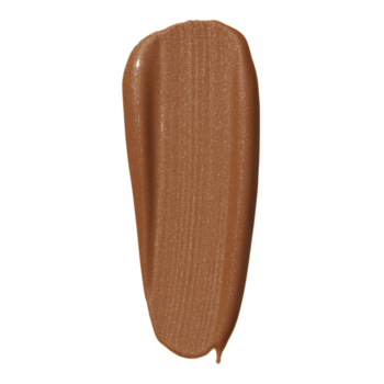 Swatch rozświetlacza e.l.f. Halo Glow Liquid Filter w odcieniu Tan/Deep Warm, brązowy, połyskujący, na białym tle.