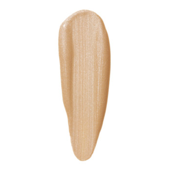 Pojedyncza smuga rozświetlacza e.l.f. Halo Glow Liquid Filter Fair/Light Neutral Warm na białym tle, widoczna świetlista tekstura.