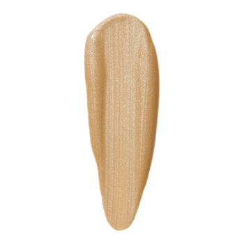 Płynny rozświetlacz e.l.f. Halo Glow Liquid Filter Medium Neutral Olive. Kremowy swatch z efektem glow na białym tle.