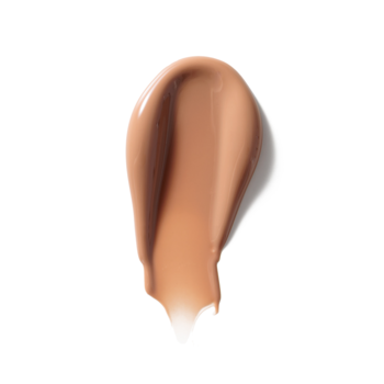 Zbliżenie na swatch balsamu do ust Peptide Lip Balm Caramel Matcha, o karmelowym odcieniu i kremowej konsystencji.