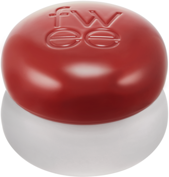FWEE Blurry Pudding Pot RS03 Faded, czerwony błyszczący róż/pomadka, zbliżenie z góry na logo "fwee".