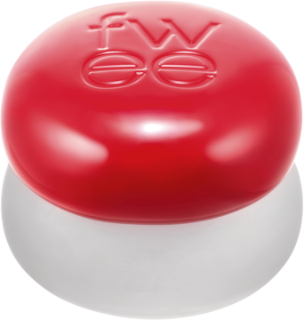 FWEE Blurry Pudding Pot RD04 Fav. Lśniący czerwony pot z białym spodem i logo fwee. Widok z przodu.