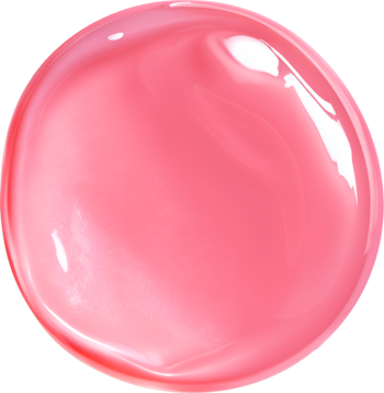 Alterra Lip Gloss Glossy Lips Strawberry. Zbliżenie na okrągłą, jaskrawo różową próbkę błyszczyka o lśniącym wykończeniu.