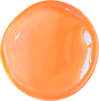 Alterra Lip Gloss Papaya: Błyszczący, pomarańczowy błyszczyk w formie nieregularnej kropli, z widocznymi refleksami.